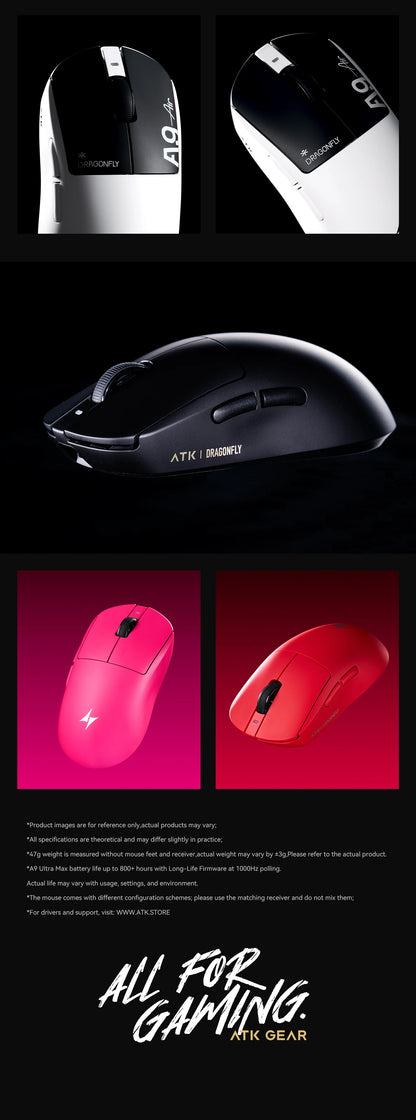 ATK A9 Air Ultimate Wireless Gaming Mouse Tri-Model Dual 8KHz PAW3950UItra 800mAh 42000DPI 750IPS Lightweight Ergonomic E-sports