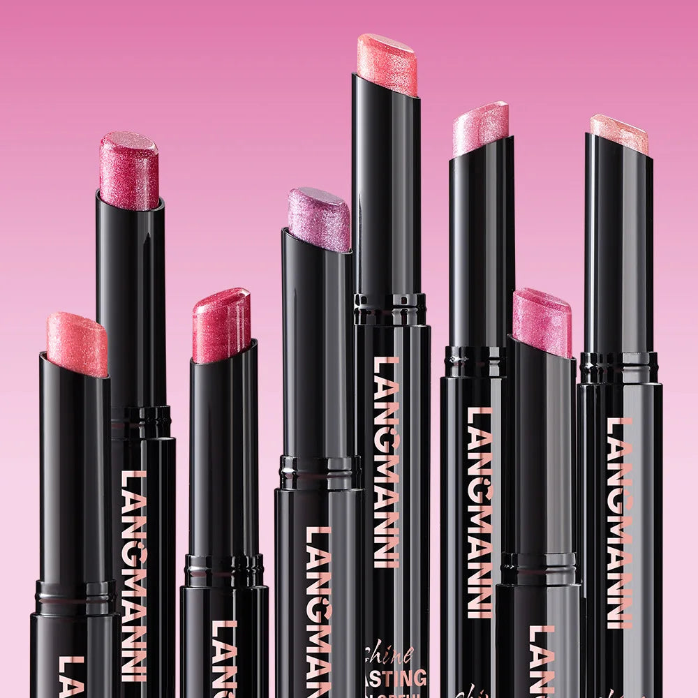 LANGMANNI 10 colors slant mouth pearlescent swivel slant mouth design lipstick single pack lipstick lasting color lip gloss