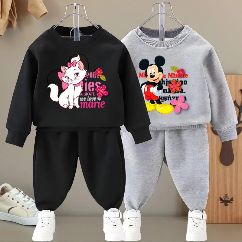 SPRING FALL New Style Kids Casual Sweatshirt and Sweatpant 2pcs Sets Girls and Boys O Neck Hoodies Set Child Tracksuit Disney