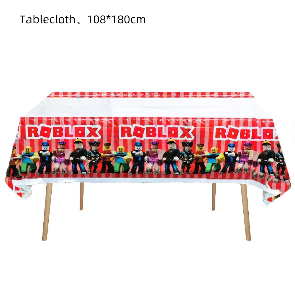 139PCS Roblox Birthday Decoration Party Kit Disposable Tableware Set Roblox Game Tablecloth Balloon Gift Bag Kids Party Supplies