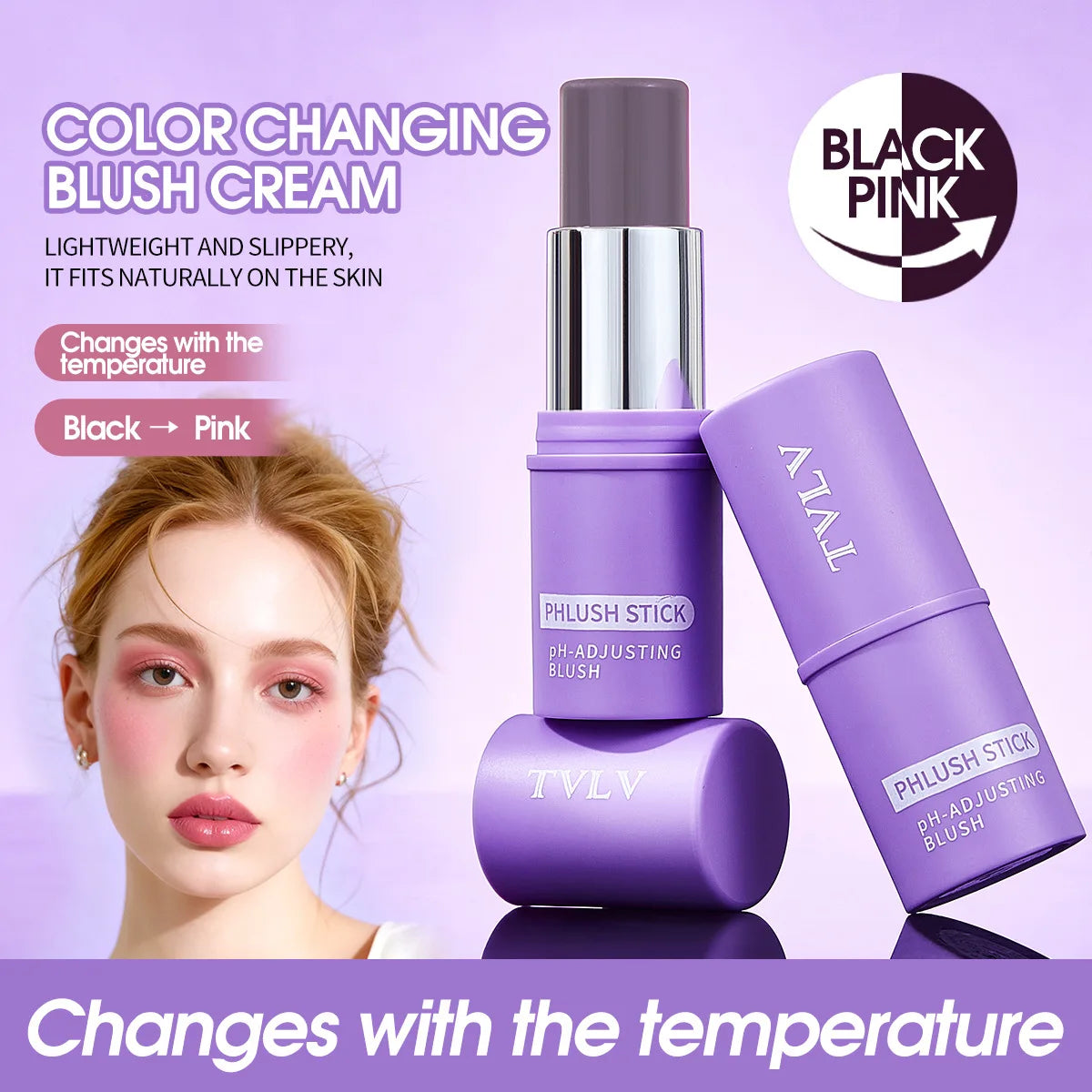 Colorchanging Blush and Lip Balm Dual Applicator Stick Keeps Makeup in Place, Provides Natural Temperature-changing Blush Effect