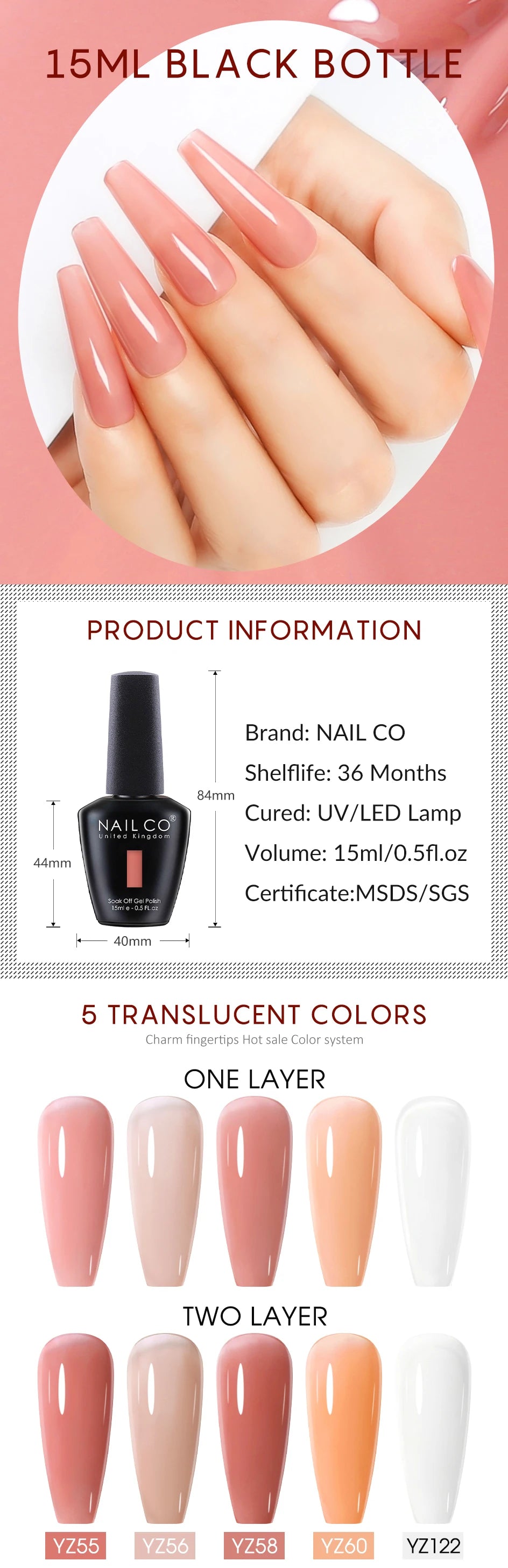 NAILCO 15ml Brown Nails Art Red Color Gel Nail Polish Semi-permanent UV Gel Polish Coffee Manicure Chocolate Hybrid Nail Varnish