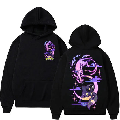 2025 Pokémon Creative Umbreon＆Espeon Printed Hoodie Top Men's Women's Autumn/Winter New Harajuku Oversize Casual Trend Sweater