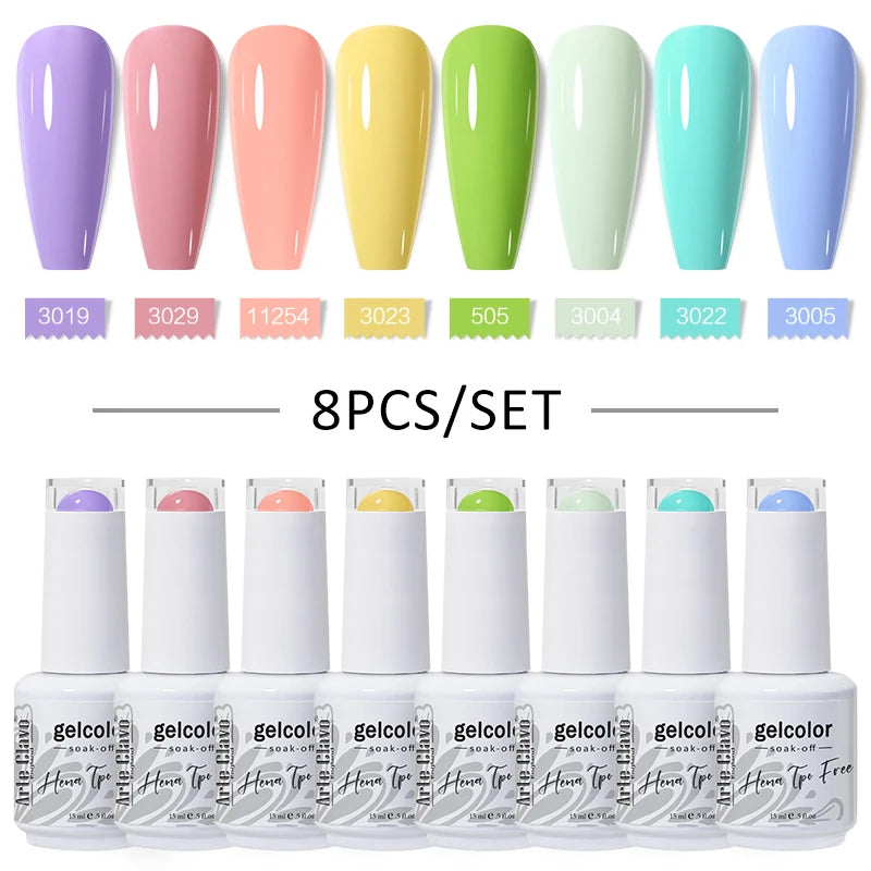 Arte Clavo 8Pcs/Set Gel Nail Polish Set 15ml Colorful Semi Permanent For Manicure Varnish Soak Off UV LED Nail Art Gel Kits