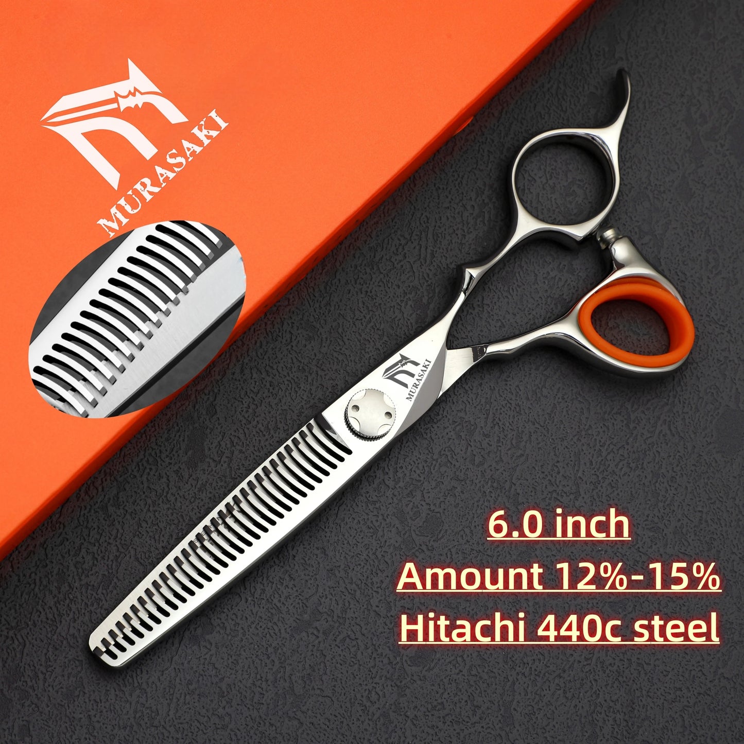 MURASAKI 6.0 inchhair thinning scissors，Professional Barber Accessories，Made by Hitachi 440C Steel，High-end Hair Cutting Tools