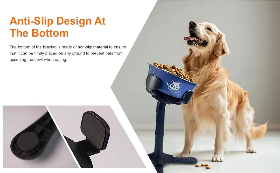 Adjustable Elevated Dog Bowl Stand with Non-Slip Base 3 Height Tilt Settings 14-24.5cm Bowls Stainless Steel Dish for Dogs Cats