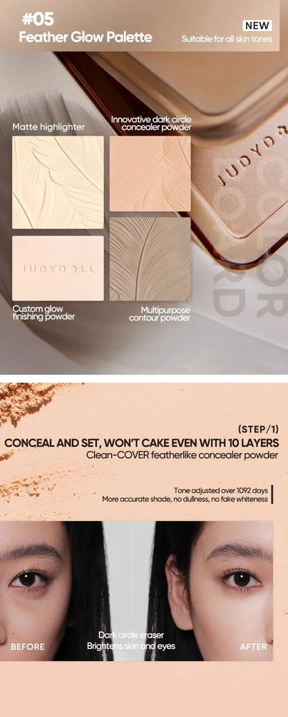 Judydoll Contour Palette, 2 In 1 Face Highlight Contour Palette, Shades with Highlighter Makeup, Non-greasy, Lasting Sparkling