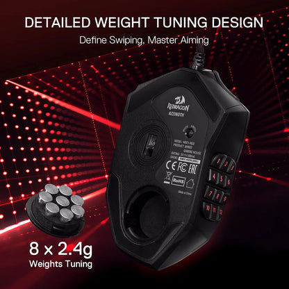Redragon M921 MMO Gaming Mouse 12400 DPI High Precision Wired RGB Mice 18 Programmable Buttons, 12 Side Macro Keys