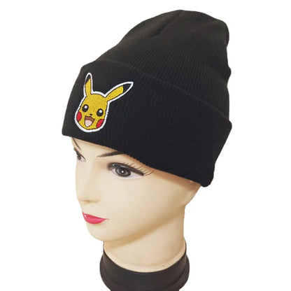 Pokemon Knitted Caps Anime Cute Pikachu Printed Winter Warm Beanies Hat Kids Unisex Outdoor Embroidery Bonnet Christmas Gifts