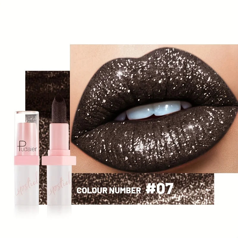 Pudaier Metallic Glitter Hybrid Lipstick: Sparkling Pearl Shimmer & Silk Texture