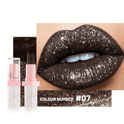 Pudaier Metallic Glitter Hybrid Lipstick: Sparkling Pearl Shimmer & Silk Texture