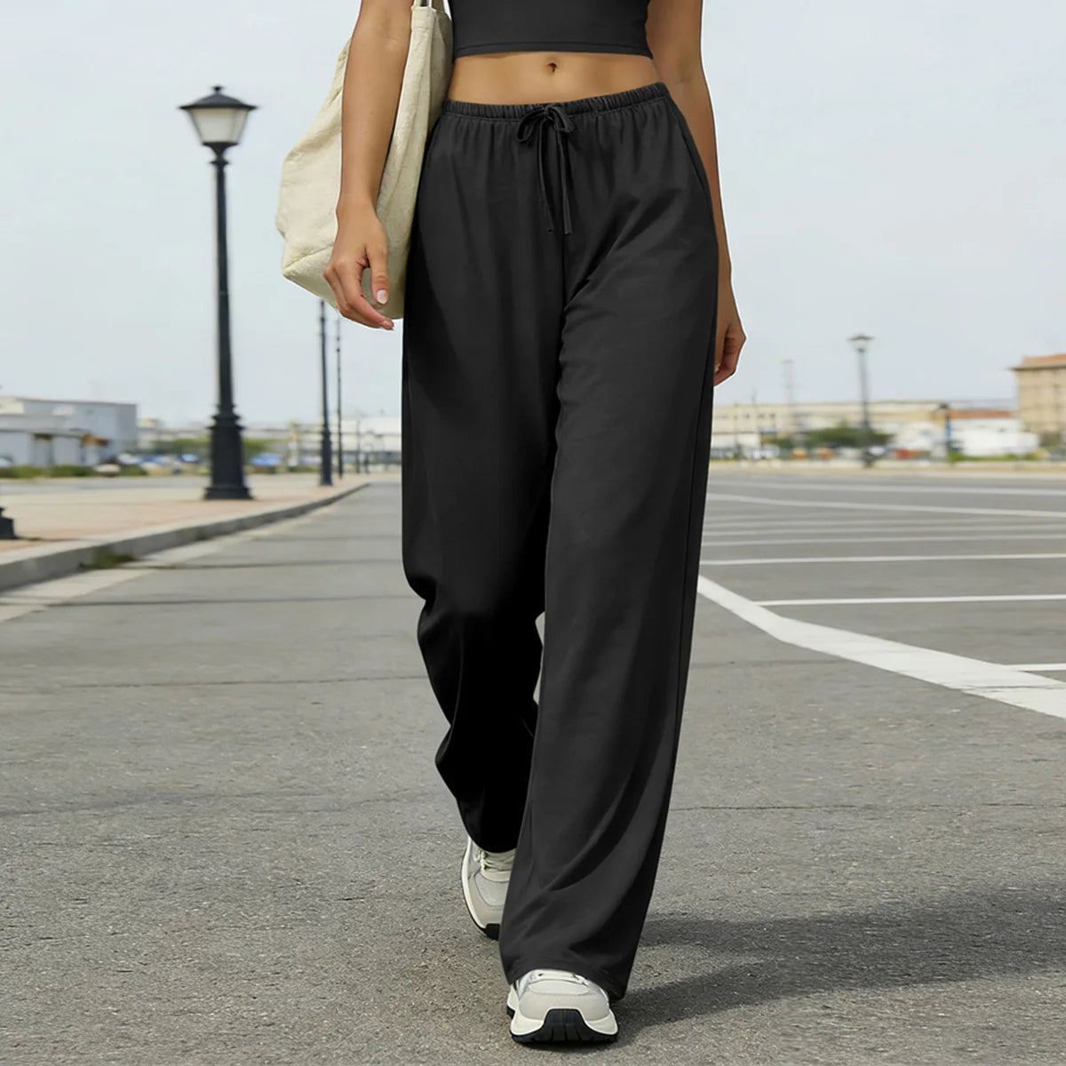 Wide Leg Flared Leggings Women's Fitness Running Pants Drawstring Sports Tights Woman Leisure Nude-Feel Workout Joggers Trouser