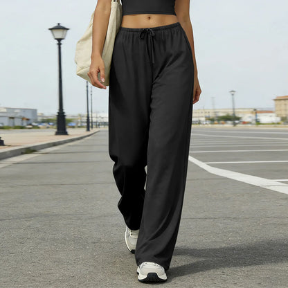 Wide Leg Flared Leggings Women's Fitness Running Pants Drawstring Sports Tights Woman Leisure Nude-Feel Workout Joggers Trouser