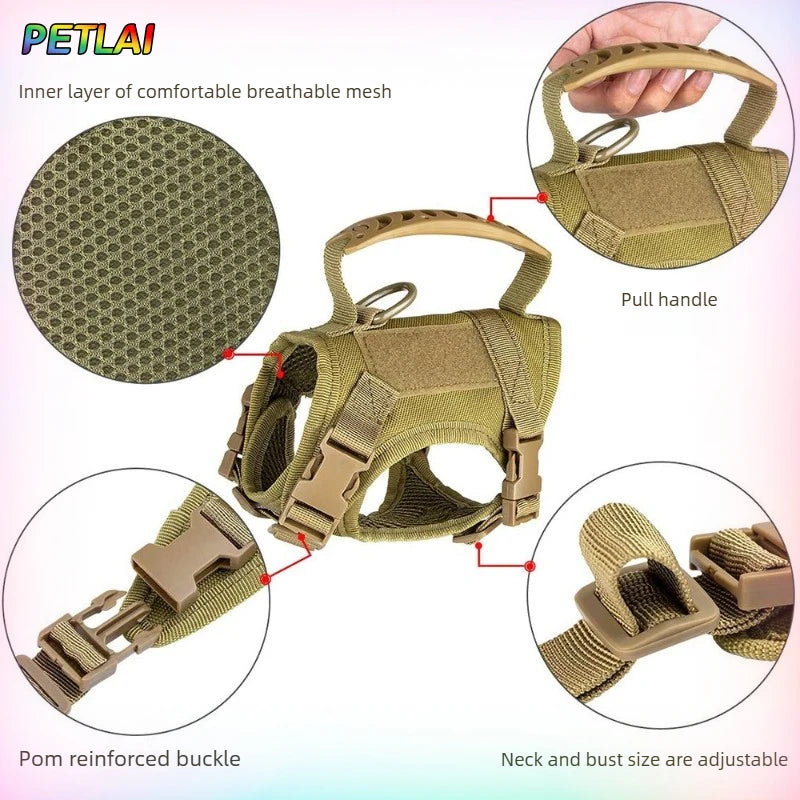 Tactical Cat Harness and Leash Set for Walking Escape Proof Adjustable Cat Vest Harness with Soft Mesh Padding Rubber Handle
