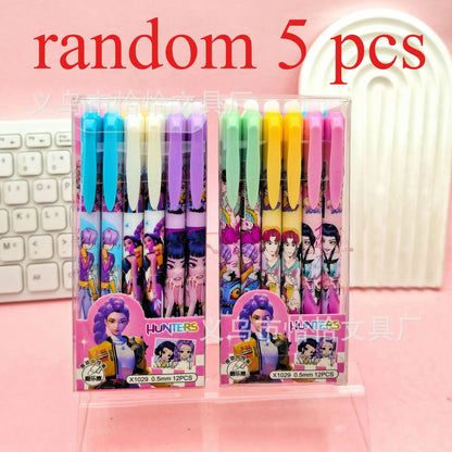 NEW Anime Girls  0.5mm Erasable Gel Pen - Refillable & Retractable Black Ink Friction Pen for School Office Supplies