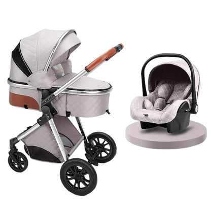 Luxury Baby Stroller 3 in 1 High Landscape Baby Cart Can Sit Can Lie Portable Pushchair Baby Cradel Infant Carrier