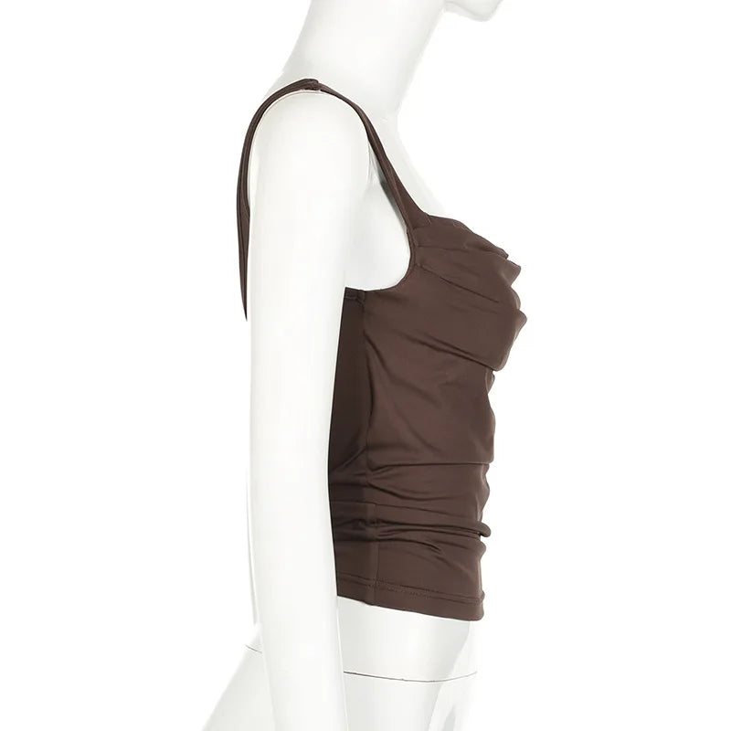 Sexy Tank Women Summer New Tops Solid Backless Streetwear Casual Slim Sleeveless Camisole Fashion Folds Tank Tops Lady Clothing