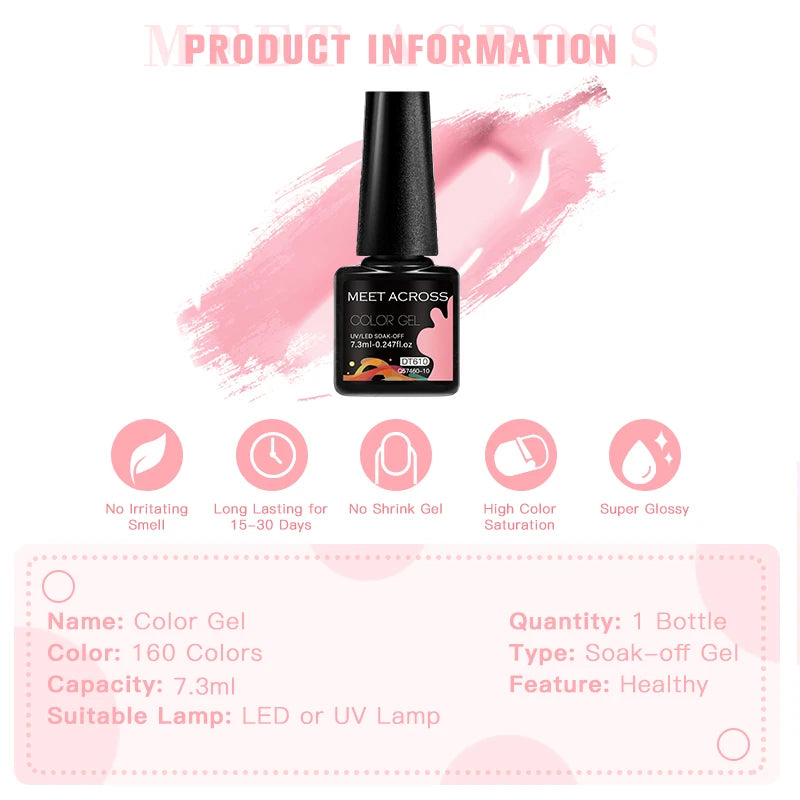 10PCS/Set 7.3ml Hot Pink Red Glitter Gel Nail Polish Soak Off Uv Led Nails Shine Finish For Diy Nail Art Manicure Nail Supplies