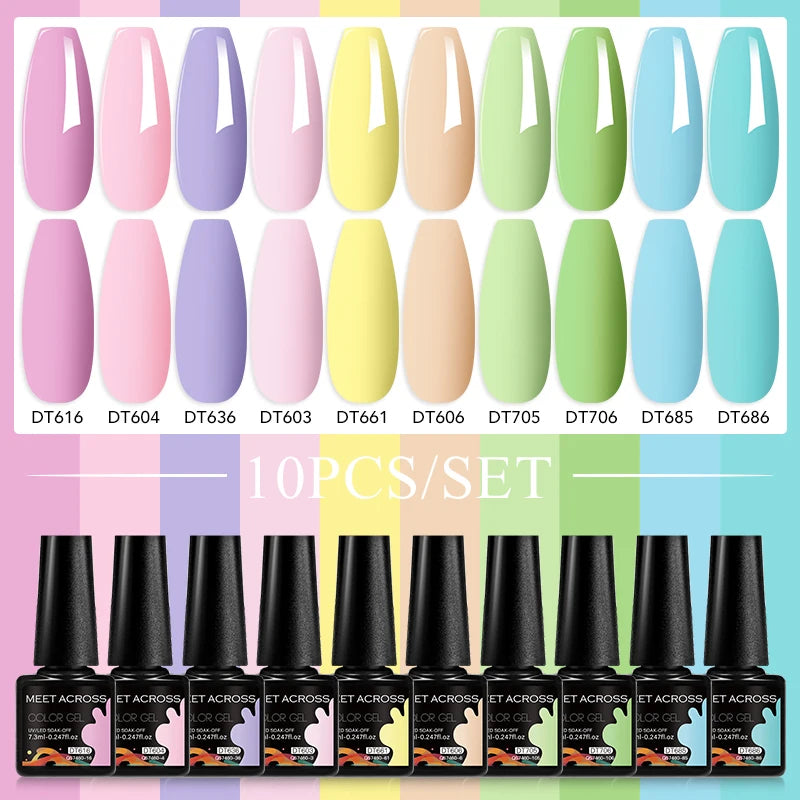 10PCS/Set 7.3ml Hot Pink Red Glitter Gel Nail Polish Soak Off Uv Led Nails Shine Finish For Diy Nail Art Manicure Nail Supplies