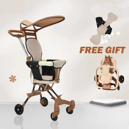 Baby Stroller for Toddler One-click Folding Lightweight Stroller Two-ways Baby Strolling Cart with Canopy Swivel Front Wheel