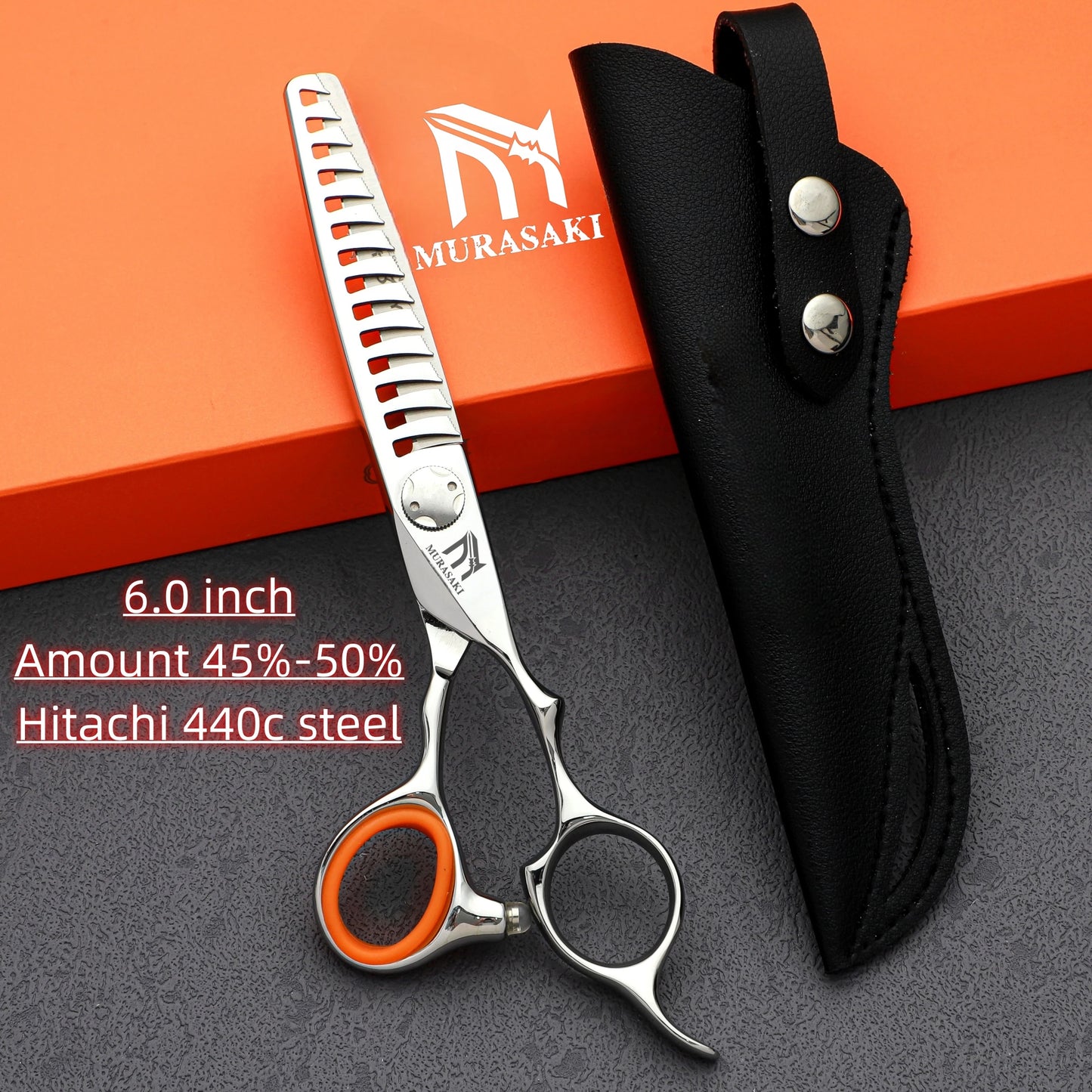 MURASAKI 6.0 inchhair thinning scissors，Professional Barber Accessories，Made by Hitachi 440C Steel，High-end Hair Cutting Tools