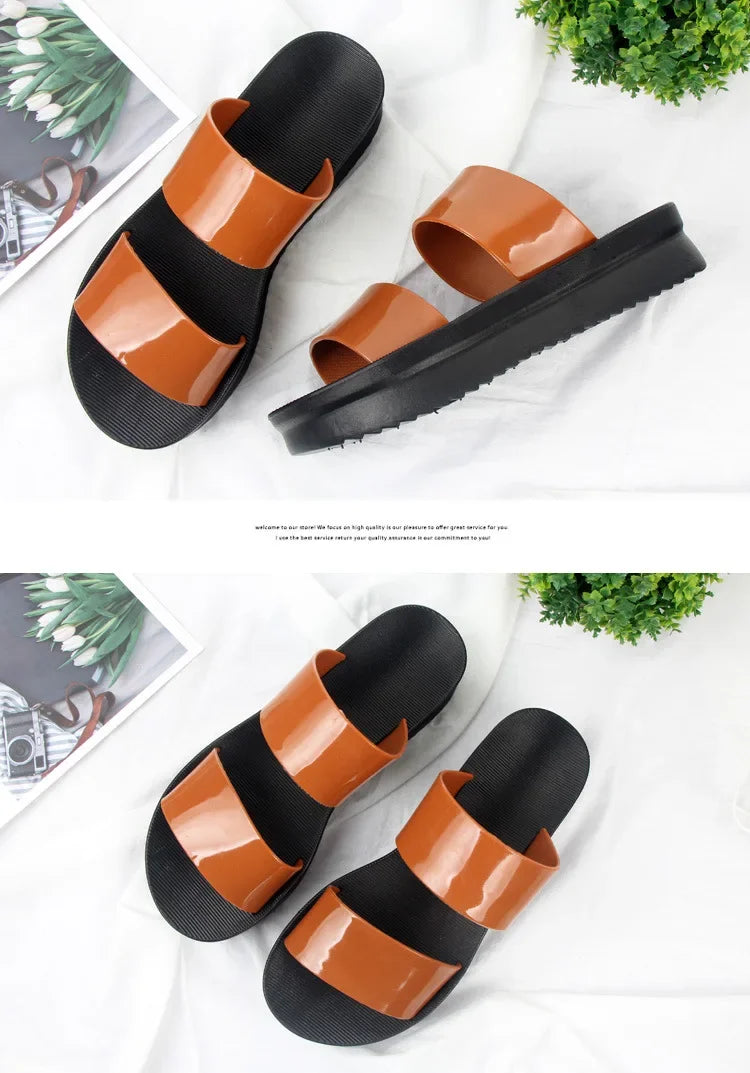 Korean Style Summer Roma Sandals With Thick Bottom And Soft Sole Simple Mom Shoes Jelly Beach Slippers Casual Women's Shoes