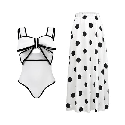 2024 Sexy Women's Swimsuit with Skirt One-Piece Swimwear Vintage Ruffle V Neck Cover Up Bikinis Set Beachwear Bathing Suit