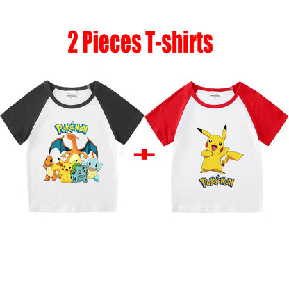 1/2 Pieces Pokemon Cartoon Tees For Boys Clothing Summer Children 100% cotton Short Sleeve T-shirts Printed T-shirt for girls