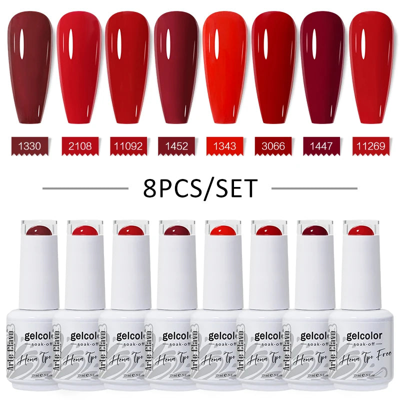 Arte Clavo 8Pcs/Set Gel Nail Polish Set 15ml Colorful Semi Permanent For Manicure Varnish Soak Off UV LED Nail Art Gel Kits
