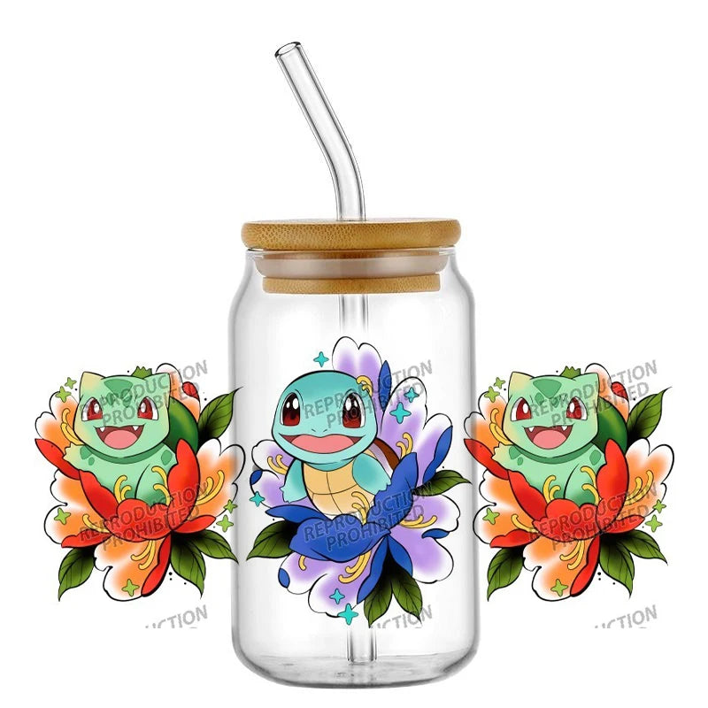26 New cute Styles Cartoon Pokemon Friends 16oz UV DTF 3D Phone Sticker Decals Wraps Glass Can Cups Creative Craft DIY Gifts