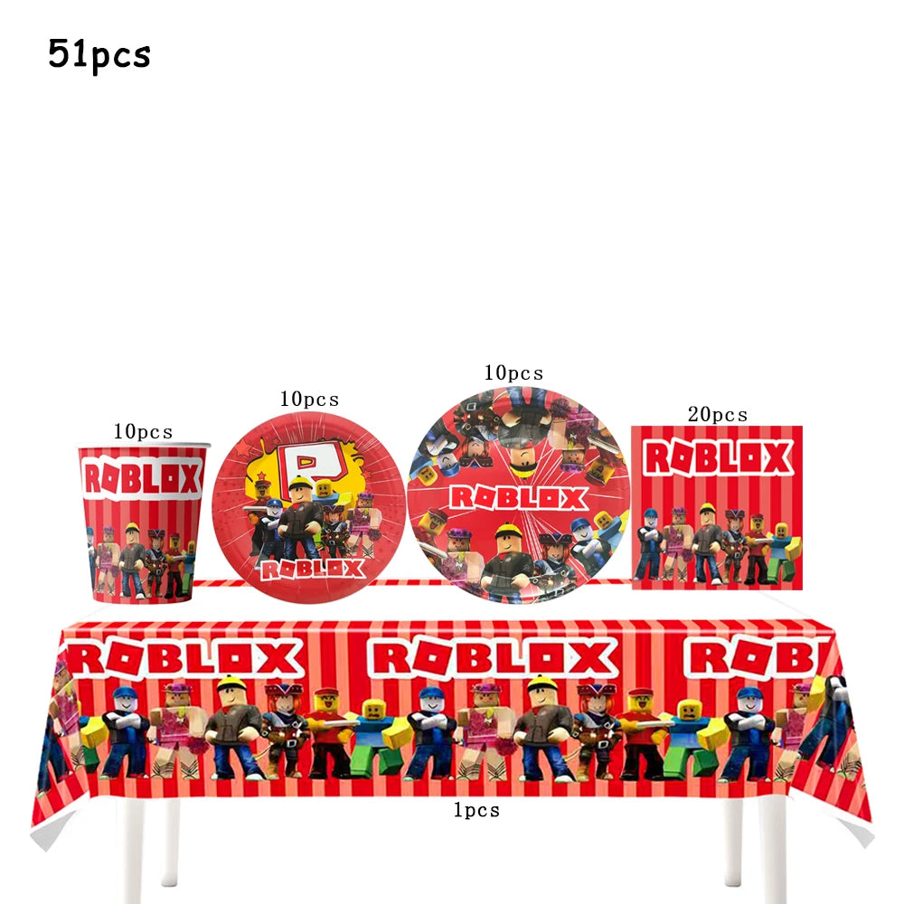 Robot Boy Happy Birthday Decoration Tableware Set Roblox Paper Tablecloth Plate Cup Cake Balloon Baby Shower Game Party Supplies