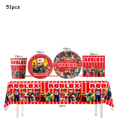 Robot Boy Happy Birthday Decoration Tableware Set Roblox Paper Tablecloth Plate Cup Cake Balloon Baby Shower Game Party Supplies