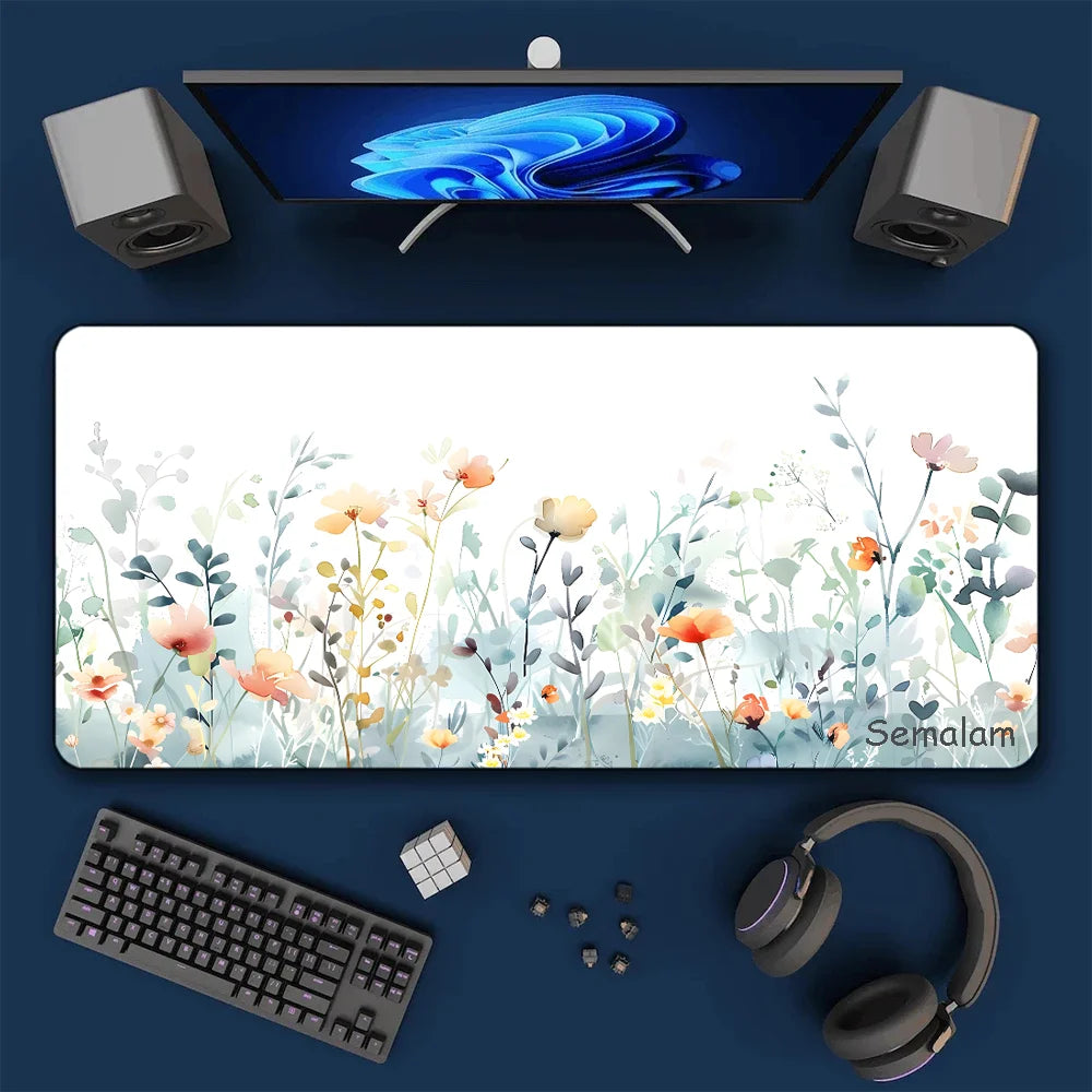 Watercolor Floral Extended Mouse Pad: Non-Slip Large Desk Mat for Office & Gaming