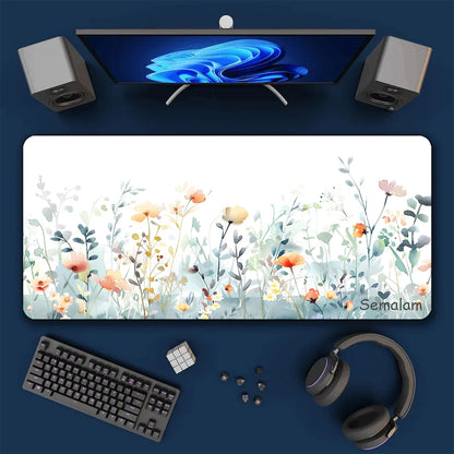 Watercolor Floral Extended Mouse Pad: Non-Slip Large Desk Mat for Office & Gaming