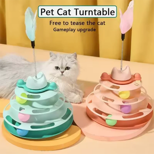 Interactive Cat Toy Tower Kitten Turntable Track Roller Balls Toys With Feather Pets Supplies Toy For Cat Tower