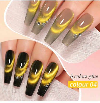 XEIJAYI 15ml 6pcs cat eye Gel Nail Polish set,Sparkling Translucent Effect for Salon, 5Colors cat Eye with Black color Quality