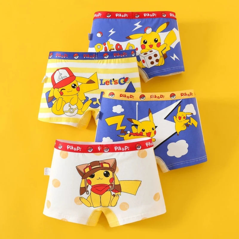4pcs Pokemon Boys Boxer Underpants Cotton Anime U Pouch Bulge Underwear Cartoon Shorts Kids Cute Breathable Boxer Pants 2-12Y