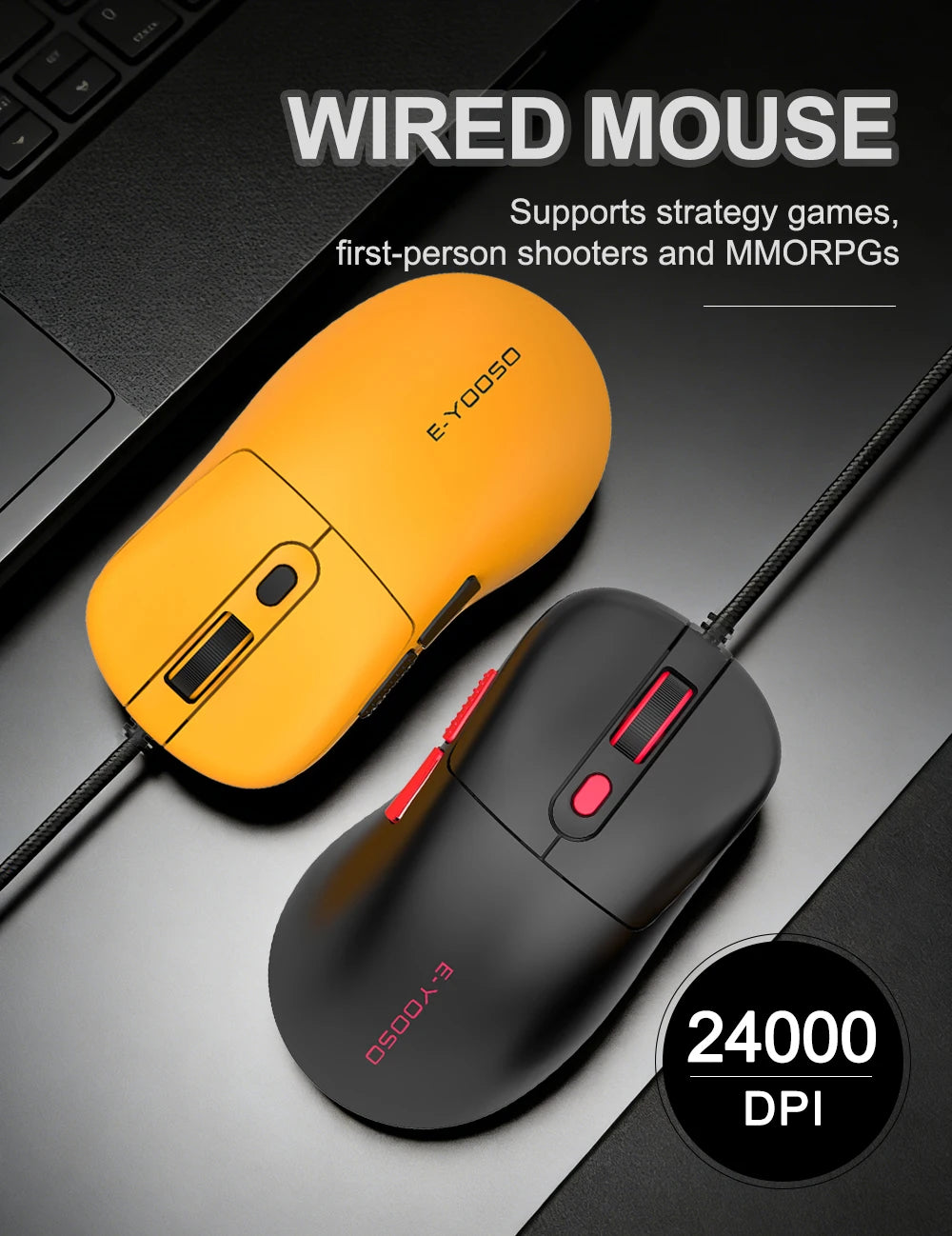 E-YOOSO X-51 USB Wired Gaming Mouse 24000 DPI 6 buttons programmable game Optical mice for Computer PC Laptop