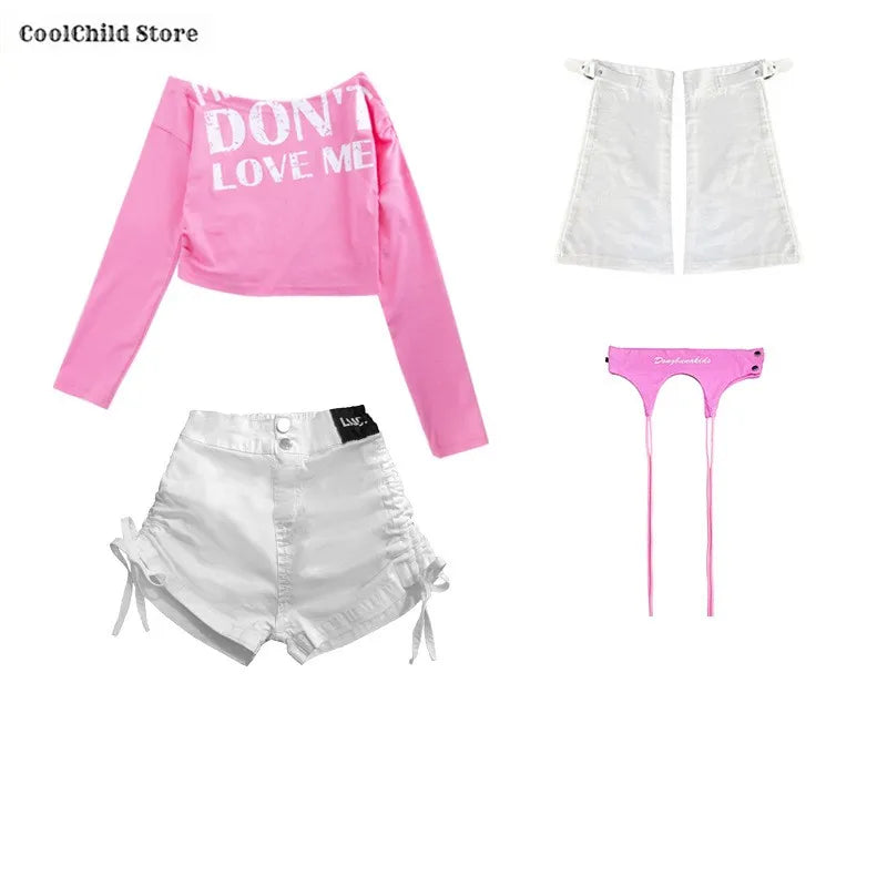 Girls Hip Hop Off Shoulder Crop Top ‌Street Dance Skirts Cargo Pants Children Streetwear Jeans Kids K-pop Girl Group Clothes Set