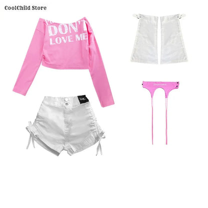 Girls Hip Hop Off Shoulder Crop Top ‌Street Dance Skirts Cargo Pants Children Streetwear Jeans Kids K-pop Girl Group Clothes Set