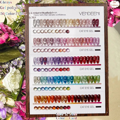 Glenys 50 color cat's eye nail polish glue All net popular advanced immersion gel UV LED nail salon art varnish set