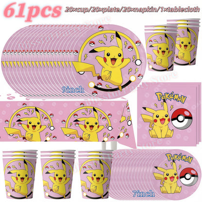 Pokemons Birthday Party Decoration Lightning Pikachu Balloon Tableware Kit Cup Plate Gift Bag Kid Favor Gift Baby Shower Supplie