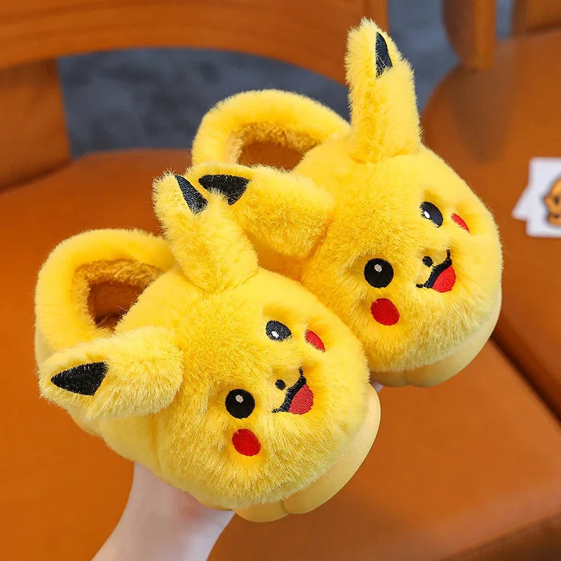 Cartoon Pikachu Figures Cotton Slippers Cover Heel Anime Peripheral Cute Flat Autumn/Winter Warm Plush Slippers Christmas Gifts
