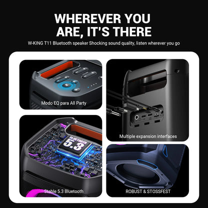 W-KING 100W RMS Bluetooth Speakers, IPX6 Waterproof, V5.3 Portable Party Boombox Wireless Deep Bass/115dB Loud Massive Sound