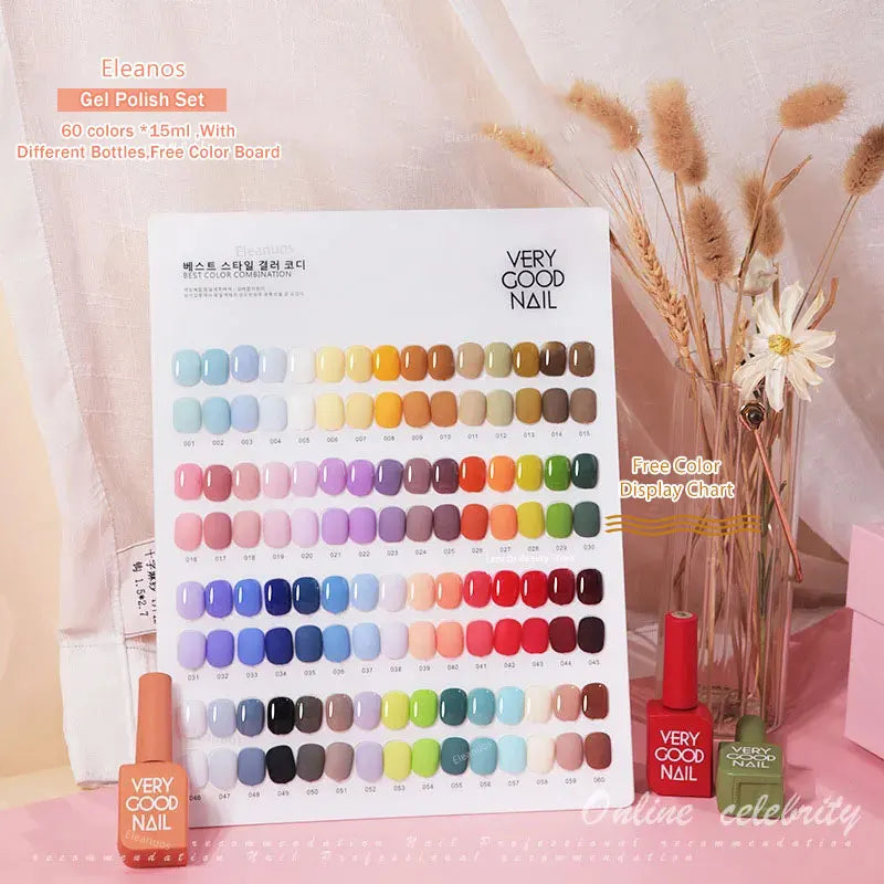 Eleanos 60 Colors Gel Polish Set Very Good Nail Gel Kit With Different Bottle For Nail Art Whole Set Nail Gel Polish Learner Kit