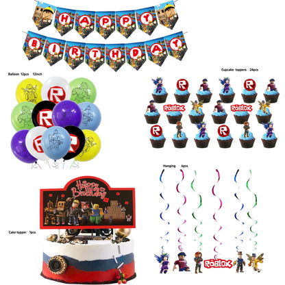 Roblox Boy Kids Set Birthday Party Decorations Tableware Tablecloth Cup Plate Napkin Bags Baby Shower Roblox Party Favor Kits