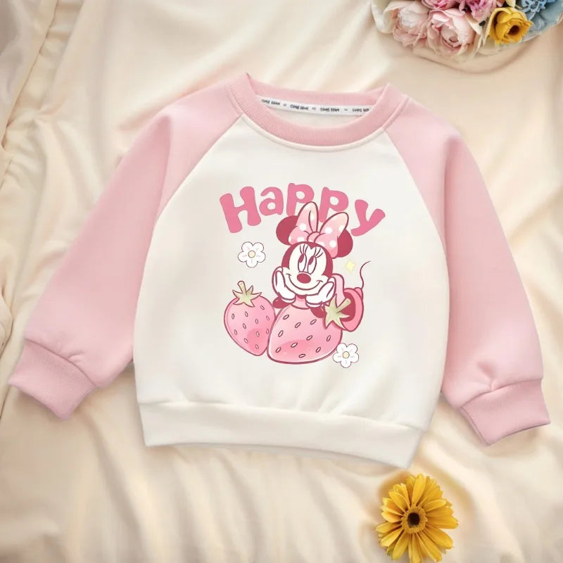 Cartoon Printed Girls Casual Sweatshirts Spring and Autumn Kids O Neck Hoodies Spliced Long Sleeve Children's Sport Pullover New