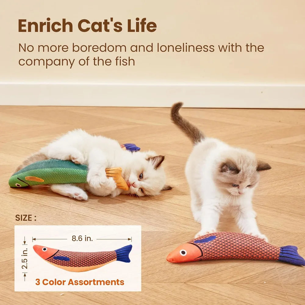 3 Pack Catnip Saury Shaped Cat Toys, Plush Soft Toys for Kittens Indoor, Durable Kitten Exercise and Play Toysnd Play Toys