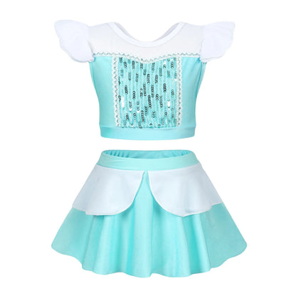 Girls Princess Swimsuit Cinderella Elsa Belle Rapunzel Cosplay Beachwear Kids Summer Fashion 2 Pcs Swimsuit Sets 2-9Yrs