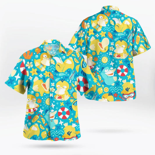 Psyduck Shirt Men's Psyduck Button Up Shirt Summer Hawaiian Shirts Spring Sports Men's T-Shirt Children's Clothing Tee Y2k Woman